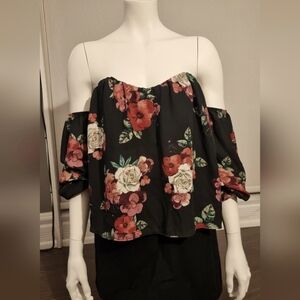 Off shoulder top with sleeves. Back zip in the under liner .